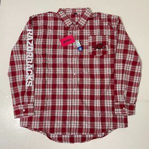 Arkansas Razorbacks FOCO Mens Flannel Plaid Long Sleeve Button Up Shirt Pocket